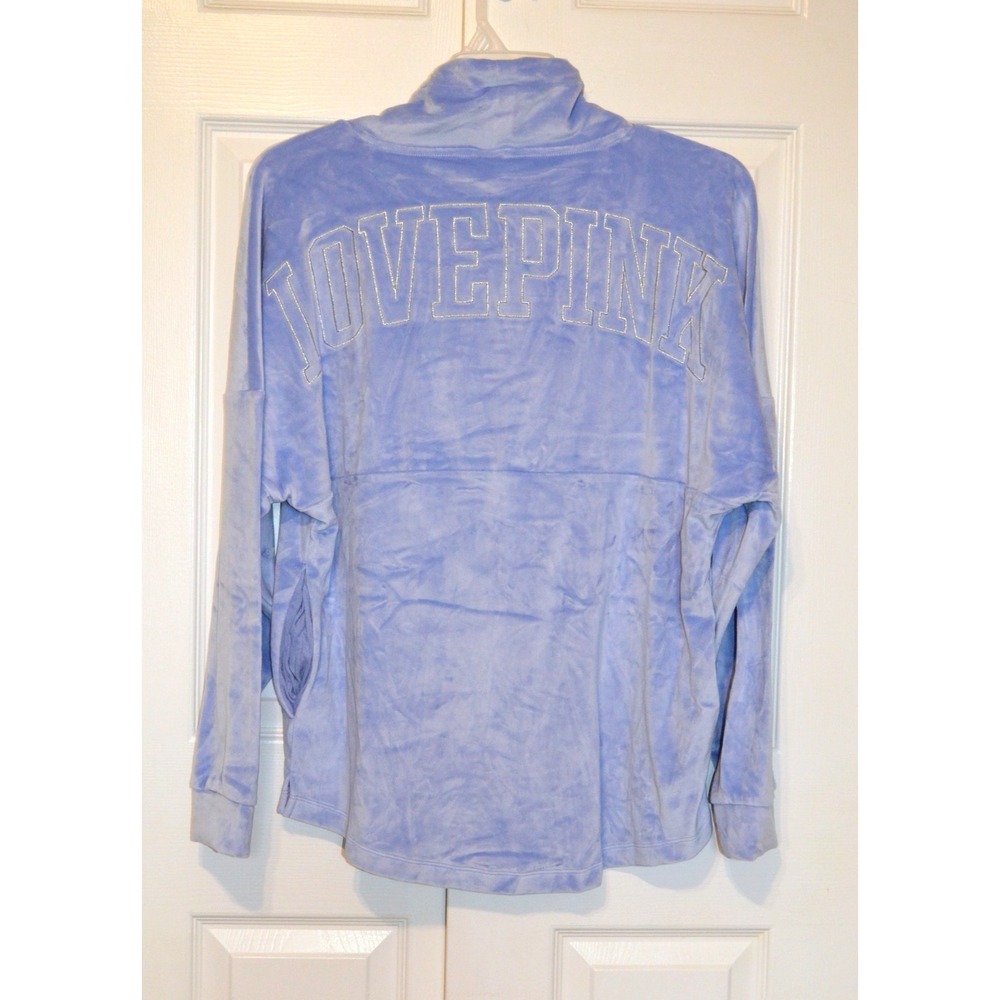 Victoria's Secret PINK Brand Blue Soft Plush Pullover Women's M High Neck Pocket - Picture 3 of 16